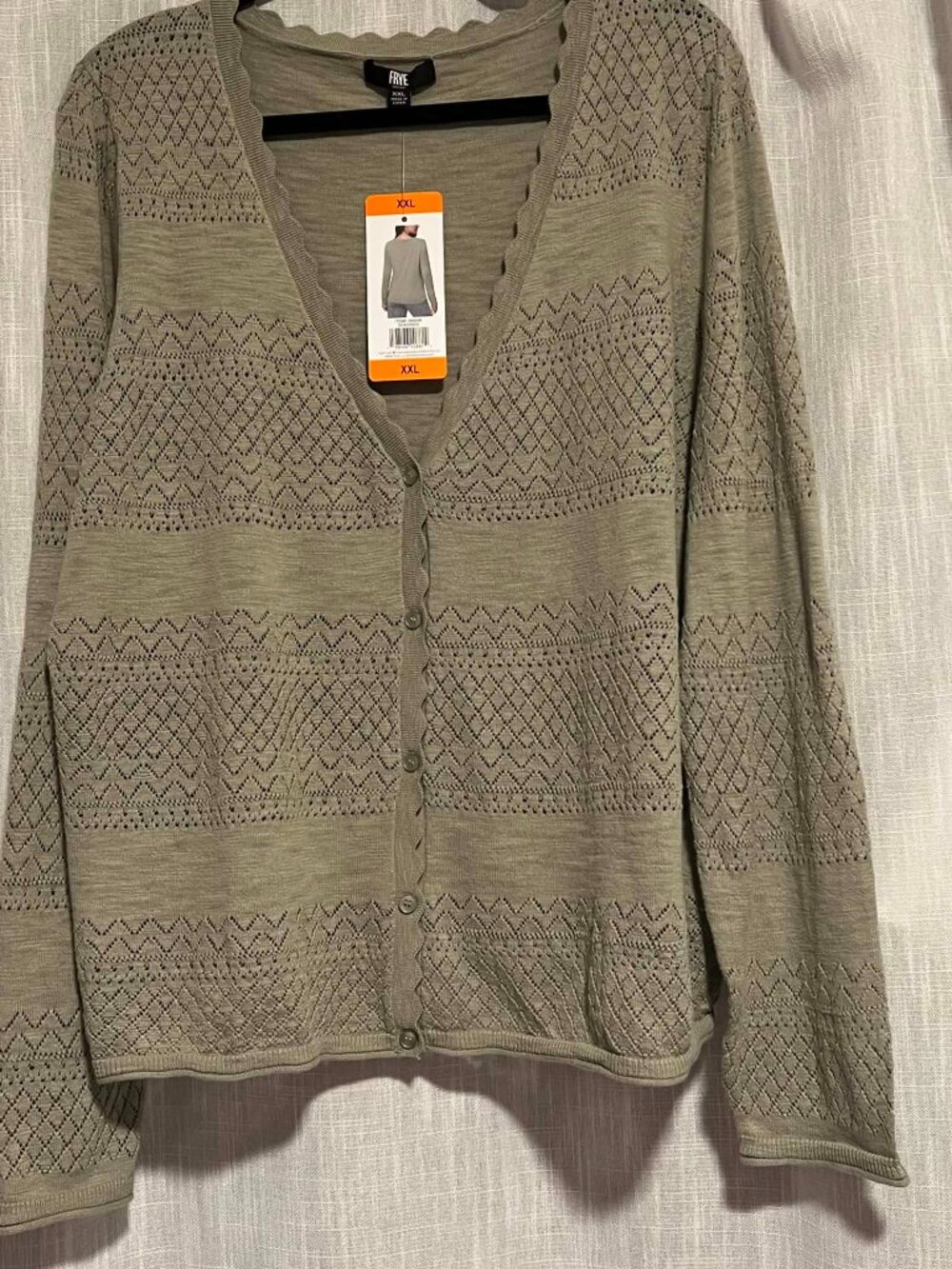 Frye Pointelle V-Neck Cardigan Seagrass Size XL